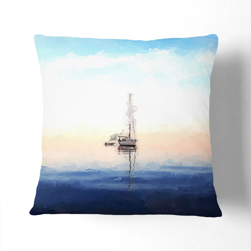 Lone Sailboat Cushion with Filling, Stone, 55cm H x 55cm W x 20cm D
