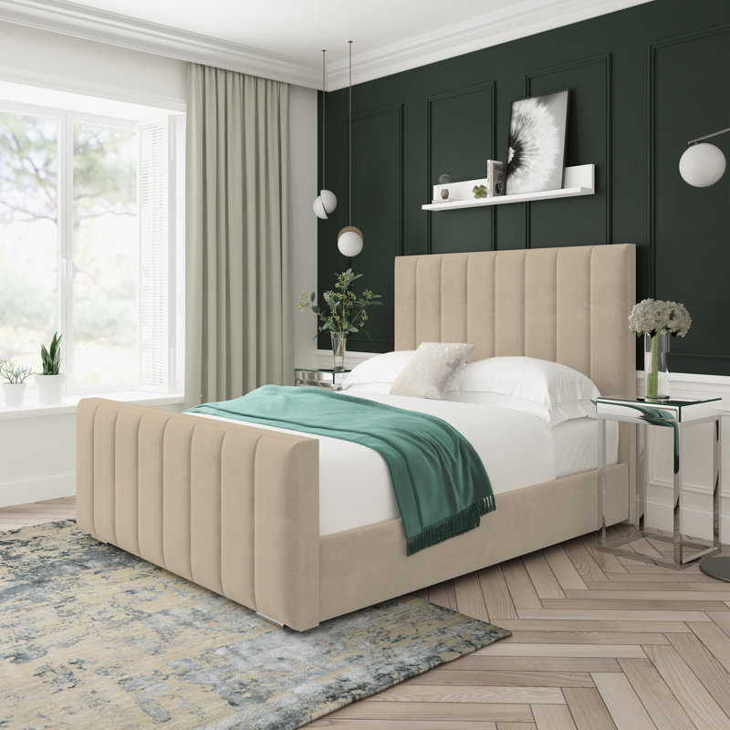 Oakley Naples Velvet Upholstered Ottoman Bed Frame, Beige, Single (3')