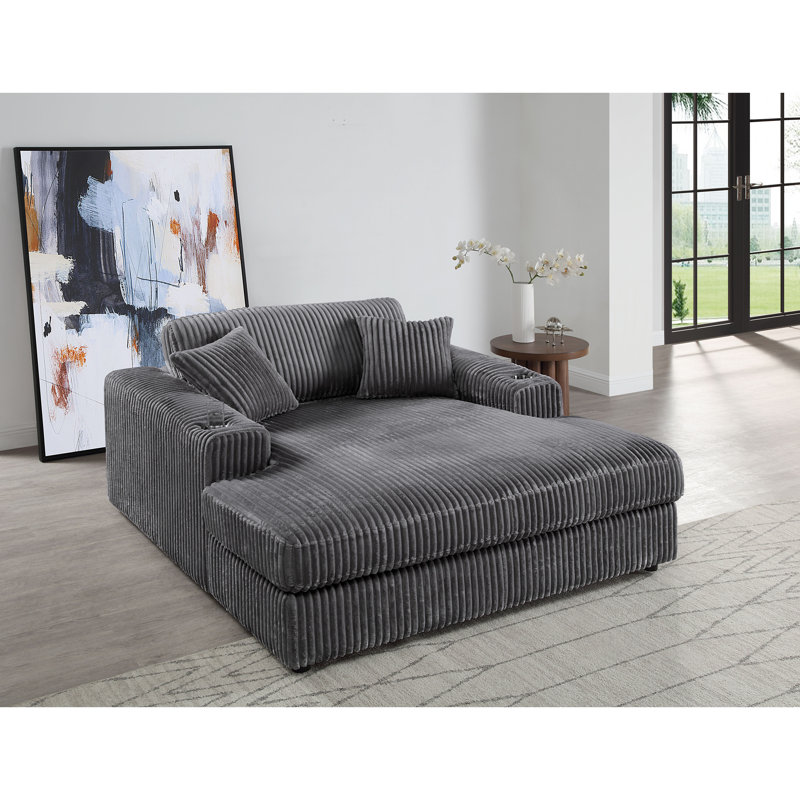 Chaise en velours côtelé gris Hilde avec 2 coussins