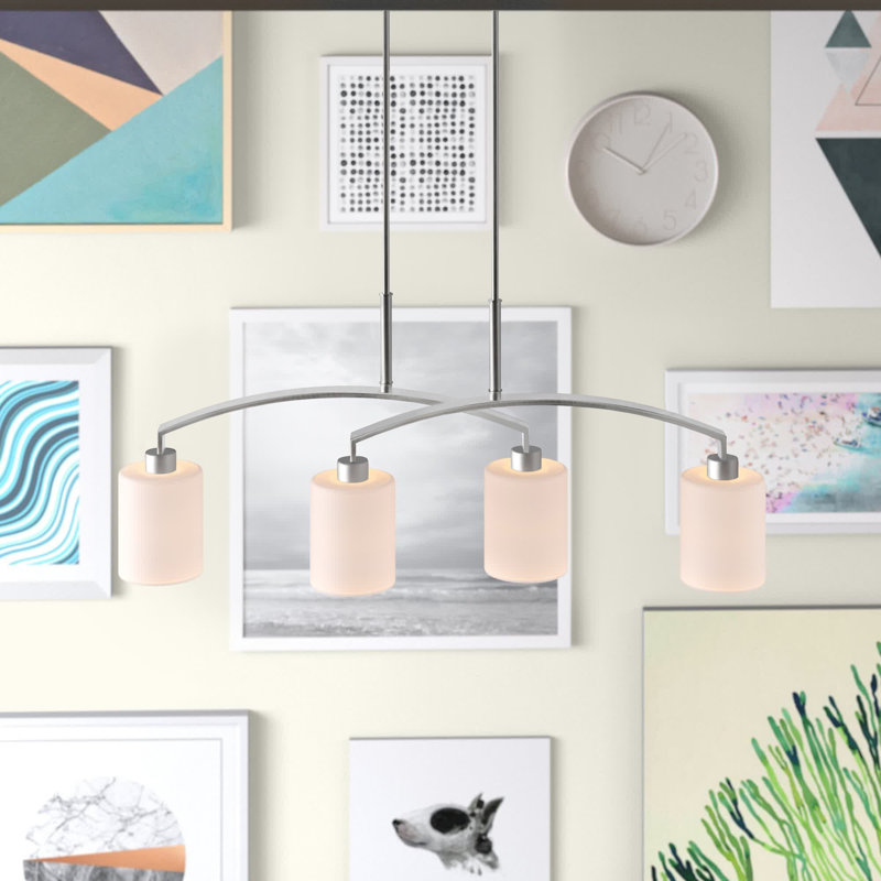Luminaire suspendu linéaire à 4 lumières pour îlot de cuisine avec accents en fer forgé Bismarck, Nickel brossé