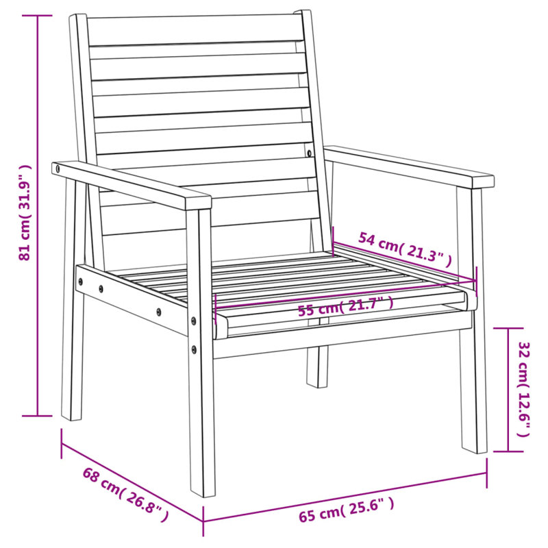 Patio Sofa Chair 2Pcs Solid Wood Acacia