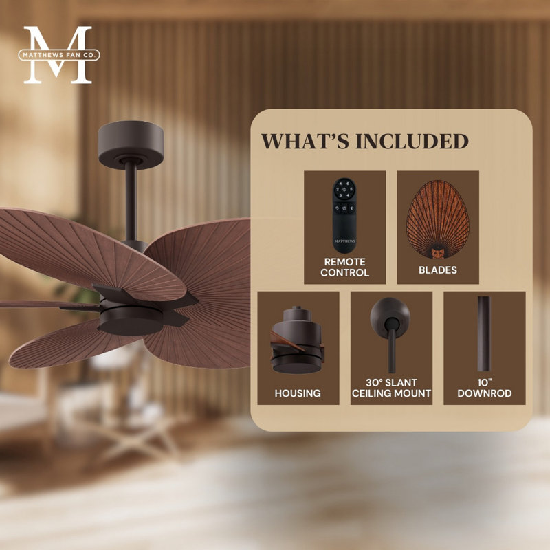 Alessandra Tropical - Five Blade Ceiling Fan - Matte White Finish - Matte White Blades, Textured Bronze, Walnut Tone
