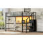 Lit mezzanine double en métal avec bureau, escalier de rangement, petite armoire et lumière DEL, noir (ETA: 7,13)-42039874