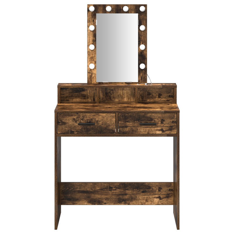 79 X 41 X 140 Cm Mirror Vanity Table, Smoked Oak