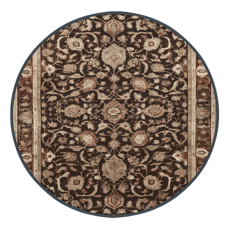Tapis persan noir lavable à la machine, Rond 3 pi