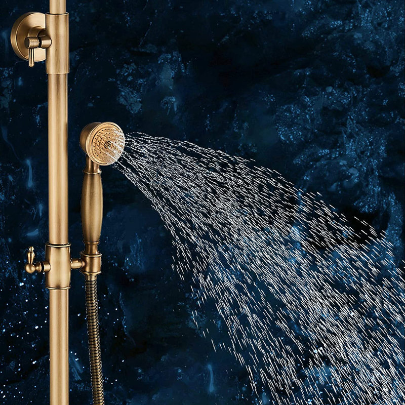 Ensemble de robinet de douche pour salle de bain en laiton antique avec douchette à pluie de 8 pouces et douchette à 2 poignées croisées en laiton massif