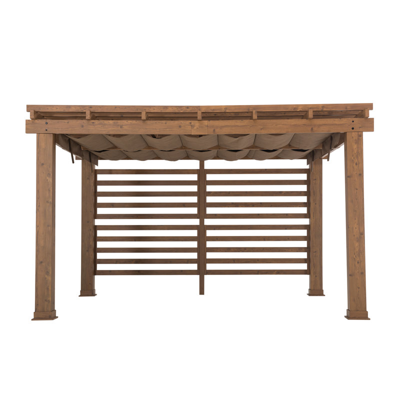 Sunjoy Pergola 11 x 13 ft. Steel Frame Pergola with Tan Adjustable Sling Fabric Canopy