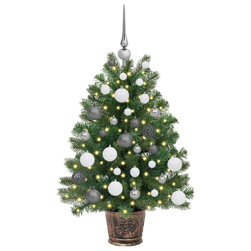  Artificial Christmas Tree with 150 LEDs Green PE and PVC, 3.12' H, Silver