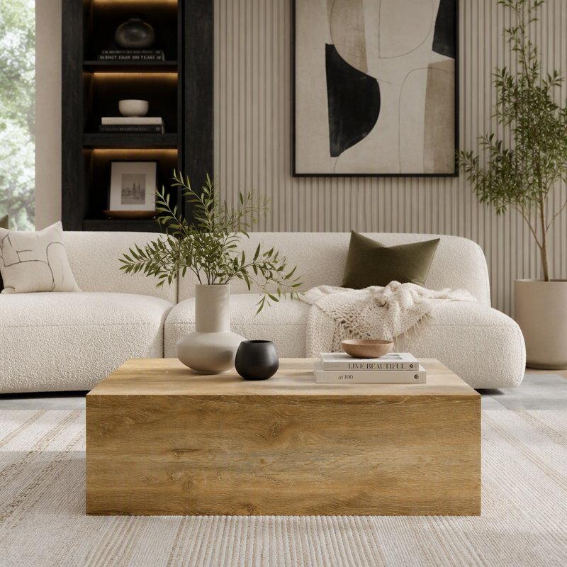 Table basse, table d'appoint en bois aggloméré de style naturel, Bois naturel