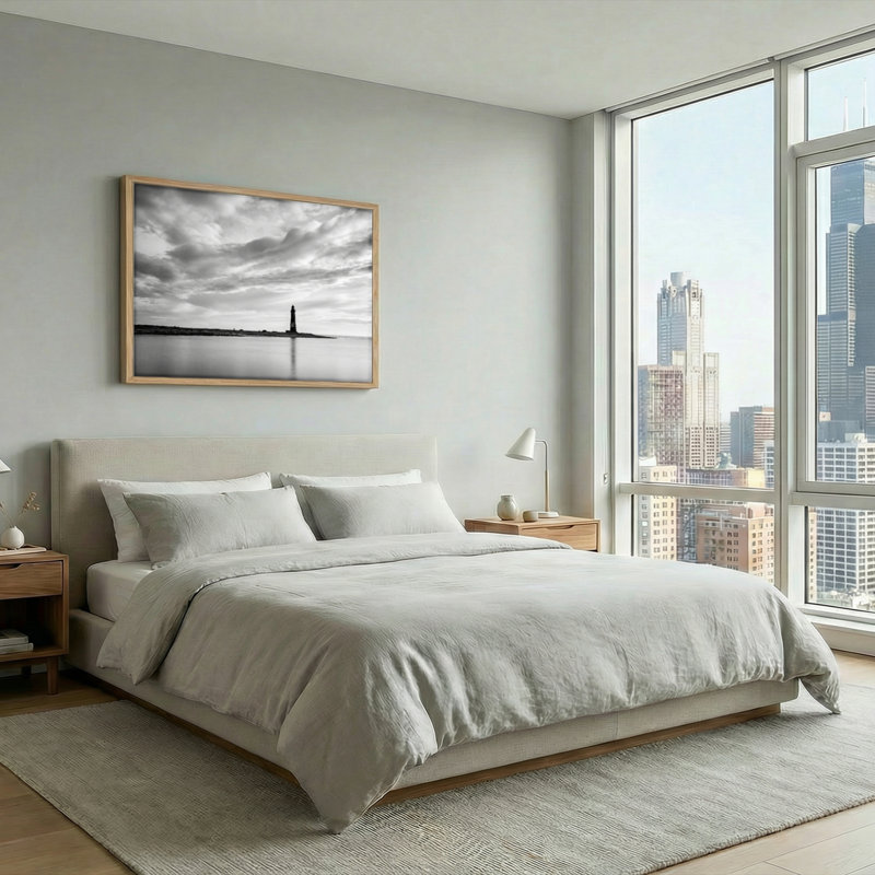 Ensemble de 1 tableau sur toile représentant un phare dans le ciel, H 24 po x l 36 po, Naturel