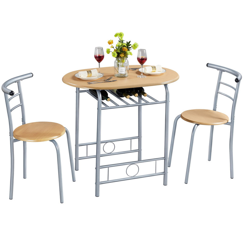Bot 2 - Person Dining Set, 75.5cm H x 80cm W x 53cm D, Natural, Silver