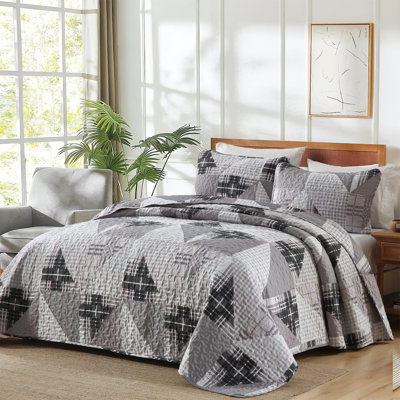 Ensemble de courtepointe à motif géométrique à carreaux 3 pièces