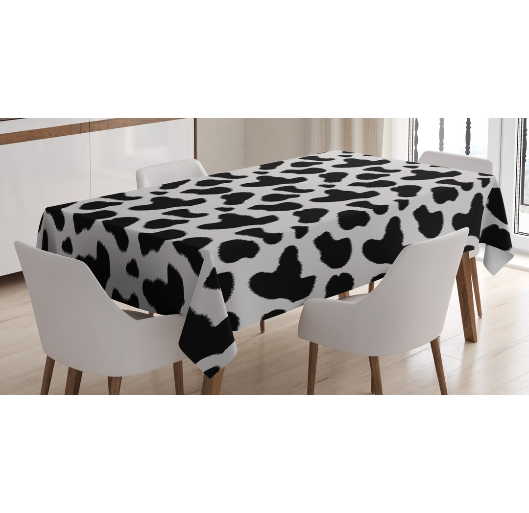 Tischdecke, Kuhfell Schwarz Spots, Kuh-Druck, Charcoal Grau Weiß