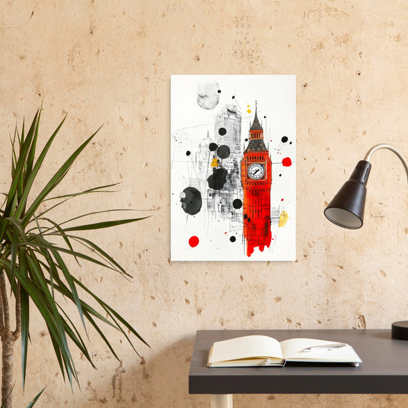 Vibrant London Big Ben Abstract Energetic Modern Architecture City Wall Art Print 1 Piece Wrapped Canvas Wall Art