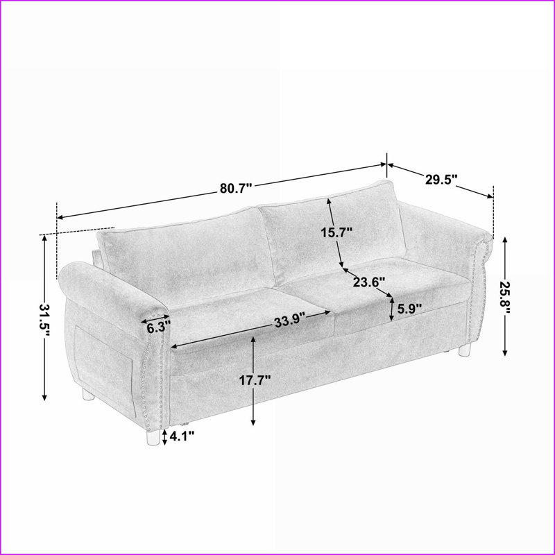 Canapé-lit convertible 2 en 1 80,7 po avec matelas 63 po x 70,9 po Sofas | Style rétro | Gris clair | Tissu + métal