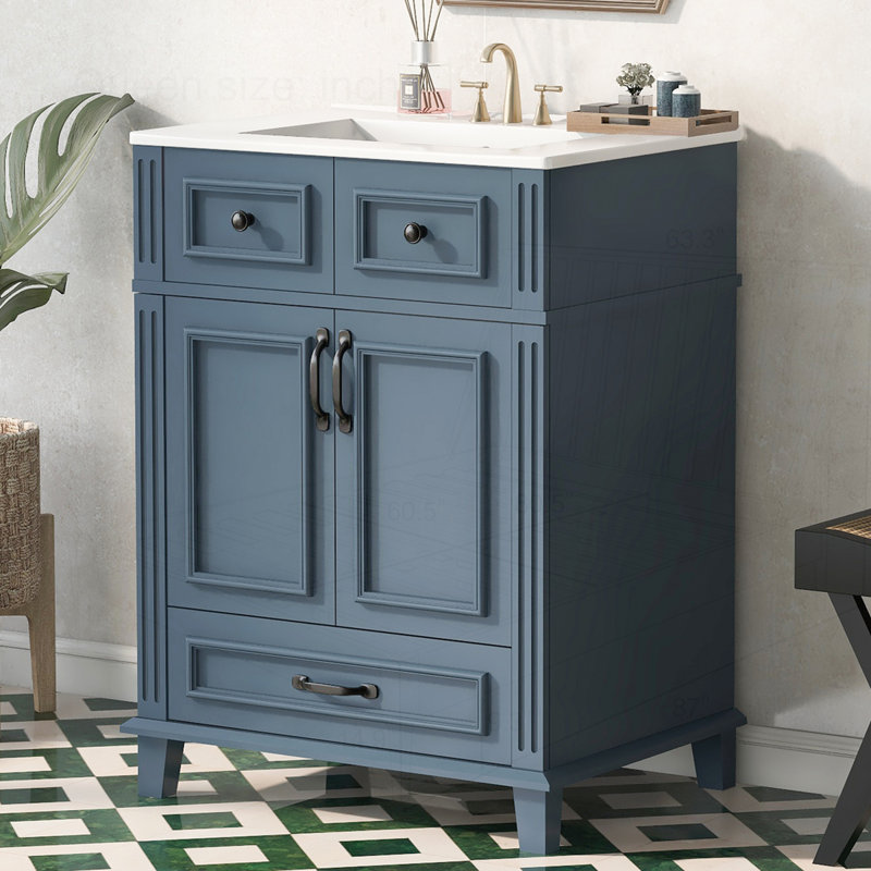24" Bathroom Vanity with Ceramic Sink, Blue