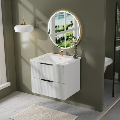 Meuble-lavabo flottant blanc cannelé 24 po