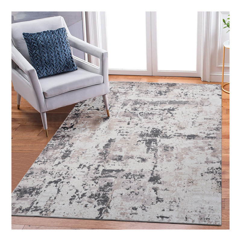 Collection Cream / Brown / Abstract Area Rug, Rectangle 6'7" x 7'9"