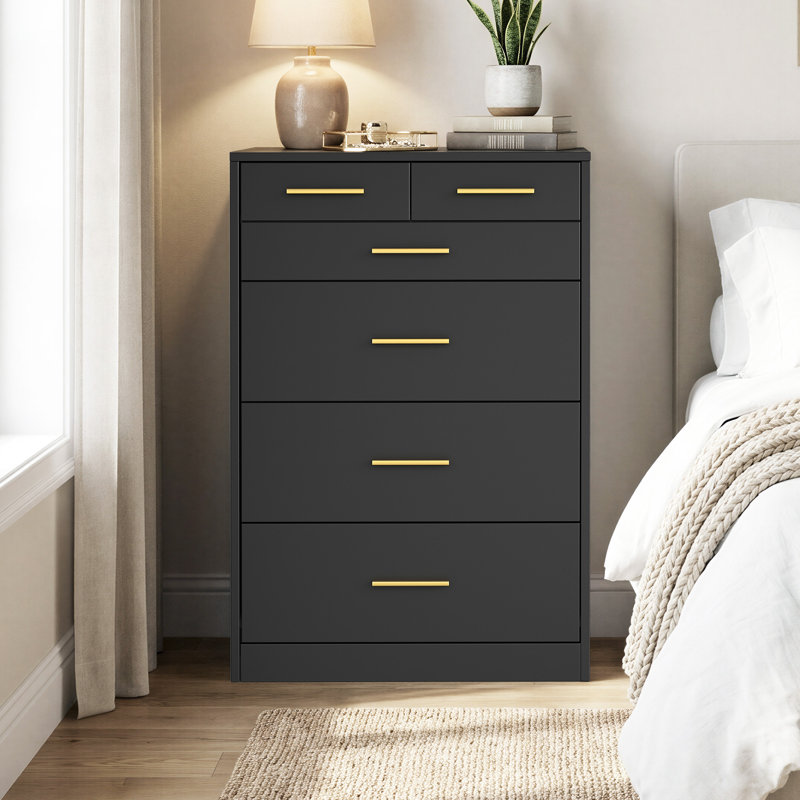 Commode de rangement moderne à 6 tiroirs Holsworthy, Noir