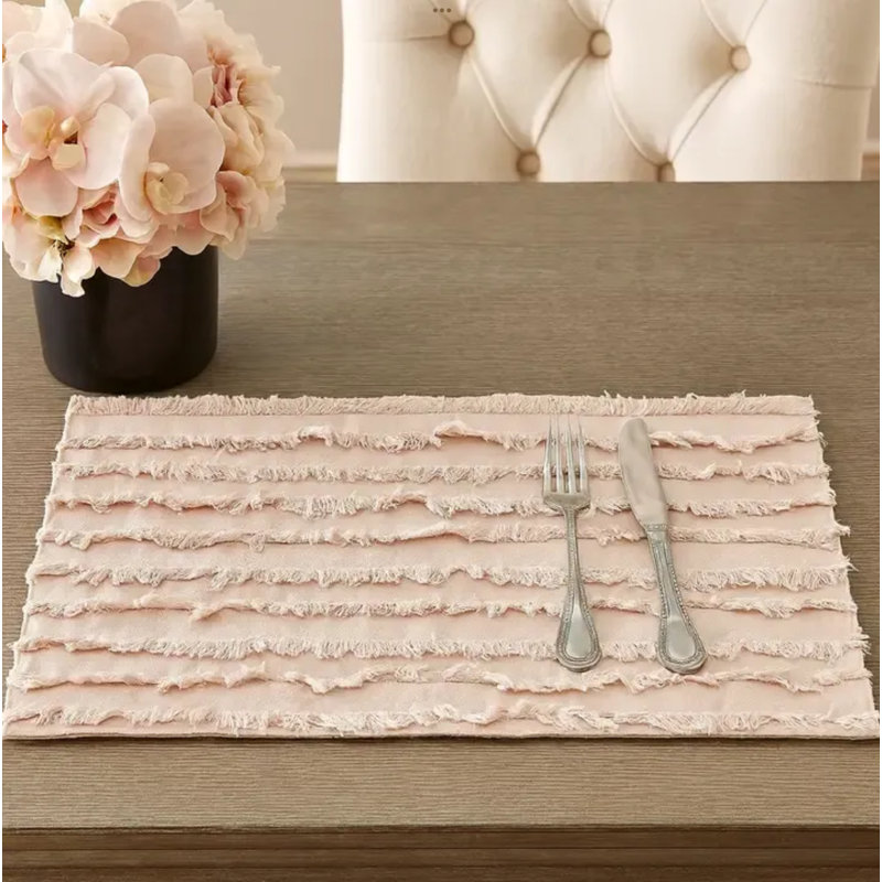 Ensemble de 4 napperons beiges à rayures en coton, Beige