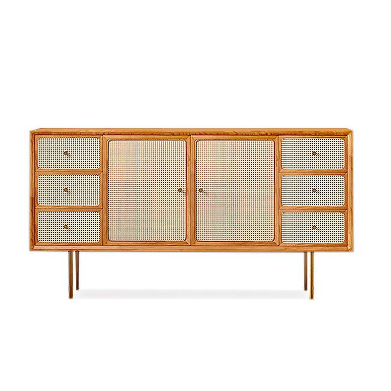 Buffet en bois massif et en rotin de style scandinave, Brun, H 31,5 po x l 63 po x P 15,7 po