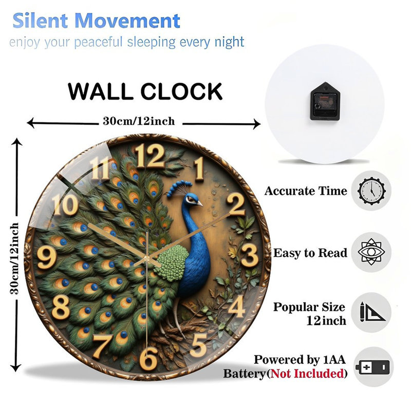 Horloge murale paon