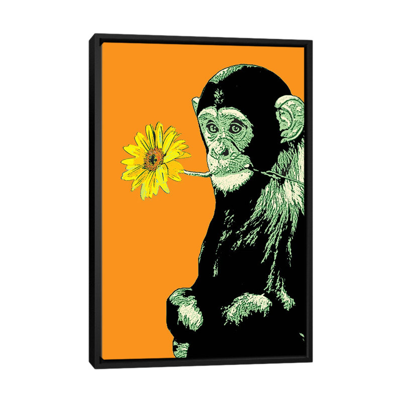 « fleur singe », impression sur toile, H 26 po x l 18 po x P 1,5 po, Toile avec cadre noir, Pas de tapis