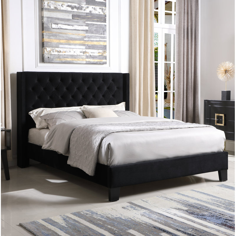 Jia Upholstered Platform Bed, Queen, Black