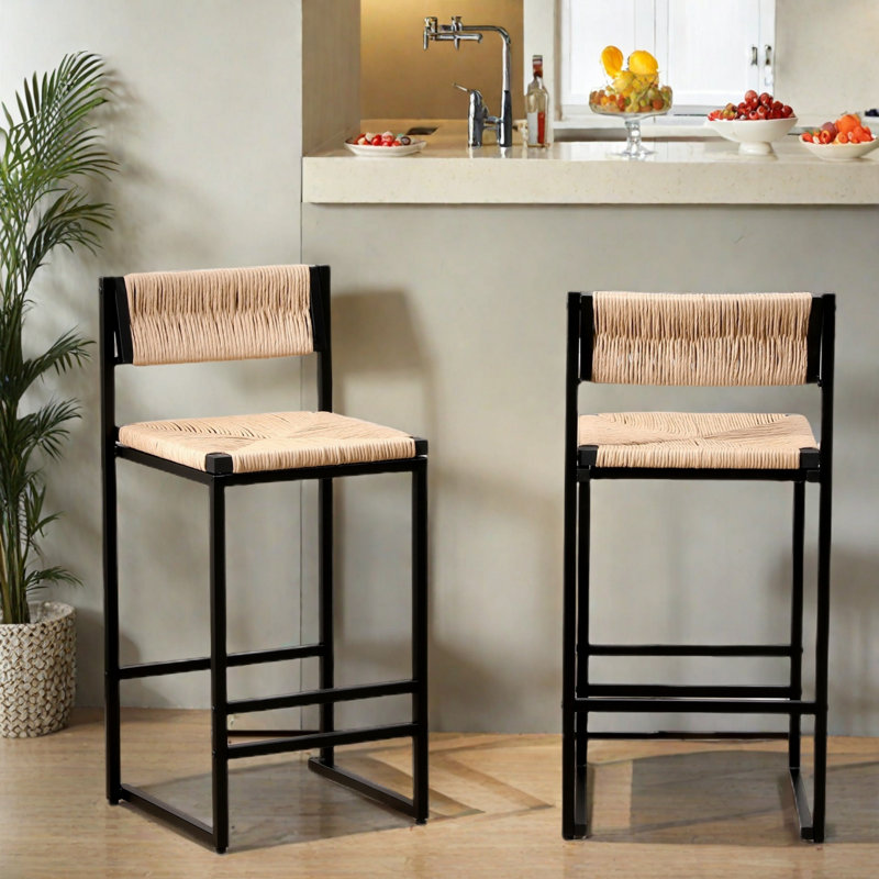 Ensemble de 2 tabourets de bar avec cadre en métal, Miel