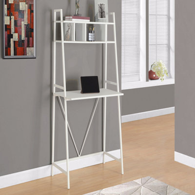 Computer Desk, Home Office, Laptop, Leaning, Storage Shelves, Work, White Laminate, White Laminate, Contemporary, Modern