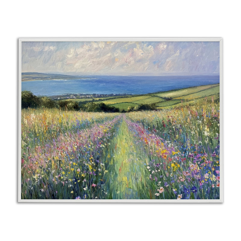 Giclée impressionniste, impression par Petal Prints Design, H 24 po x l 30 po, Estampe numérique encadrée blanc bord de mer