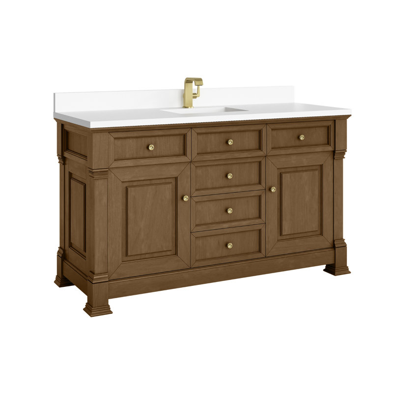 Brookfield Single Vanity, White Zeus, Single Hole, Honey Oak