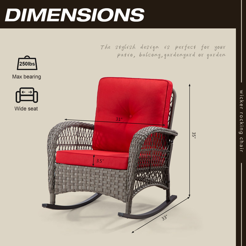 Chaise berçante d'extérieur en osier Flecia, Rouge
