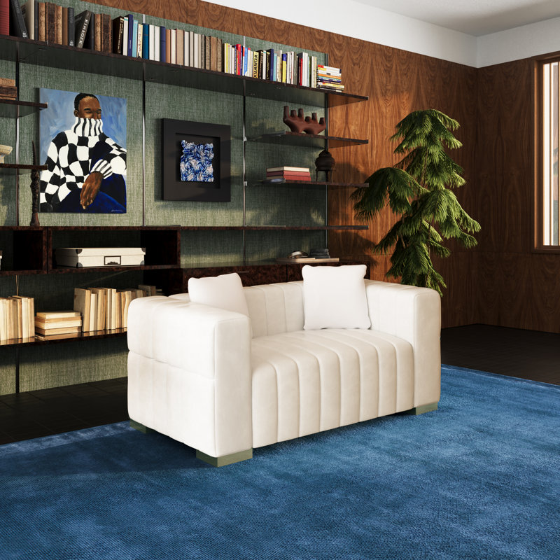 Charlesworth 59'' Velvet Loveseat, Gold, White