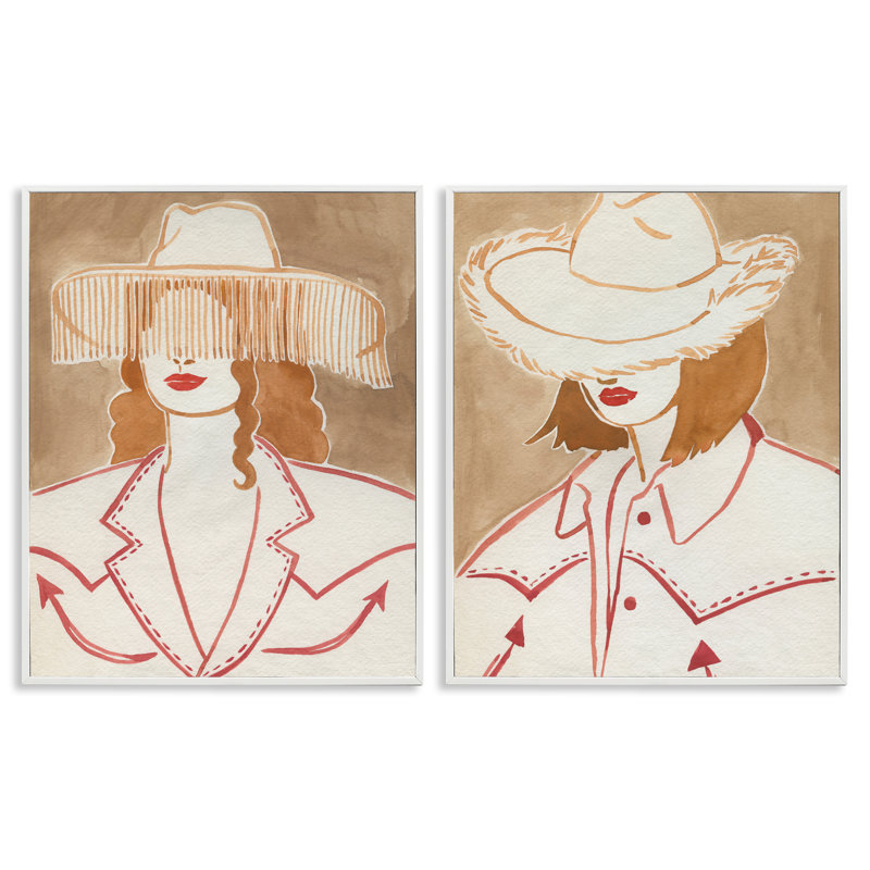  Boho Cowgirls in Hats 2 PC, estampe numérique par Grace Popp, H 14 po x l 11 po