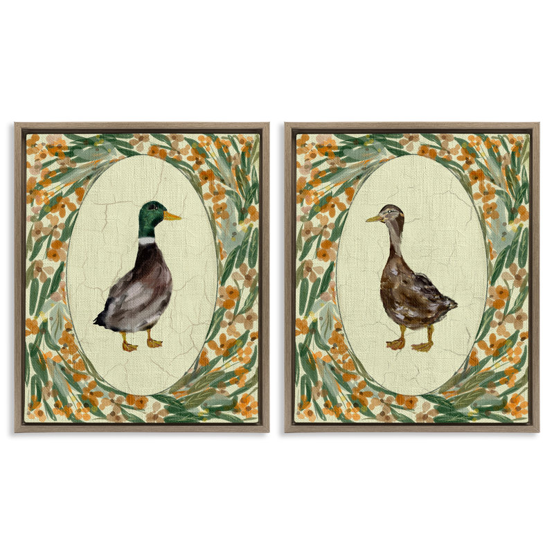Ensemble de cadres flottants 2 pièces Country Floral Duck Portraits, design par Yen, Cadre flottant orme Montalcino