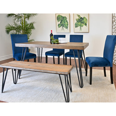 6 Dining: Table With 4 Chairs & Bench, Rustic Metal Frame Dining : Rectangular Hairpin Table, Chairs, Build