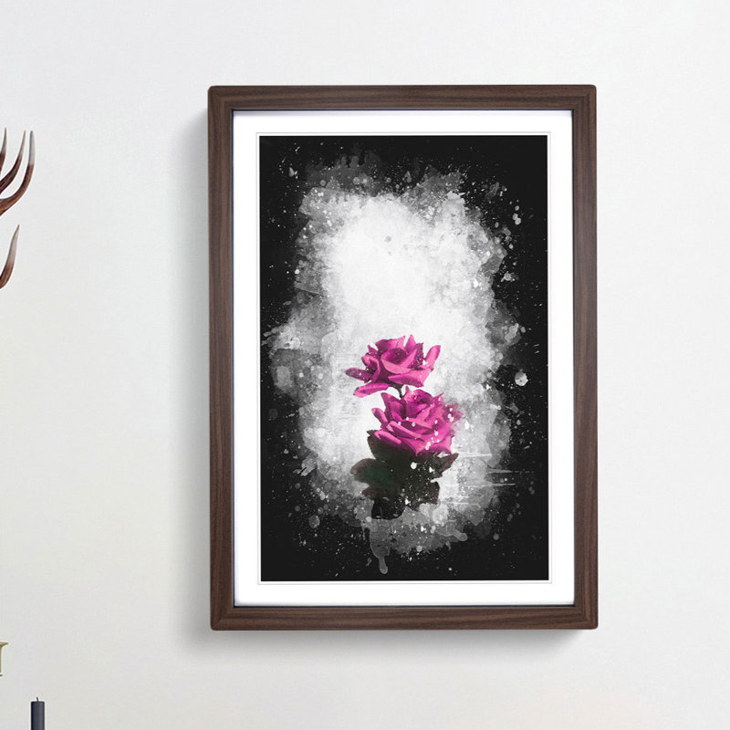 Two Pink Roses - Framed Print, Walnut Framed, 63cm H x 45cm W x 2cm D