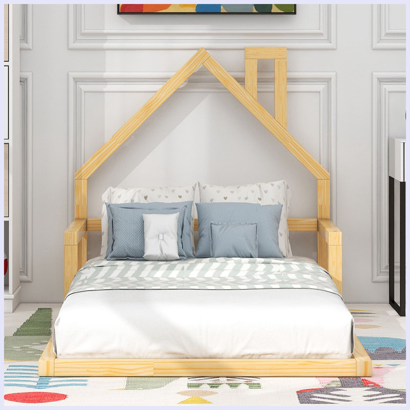 Lit maison avec lit gigogne Latitude Run®, Simple, Naturel