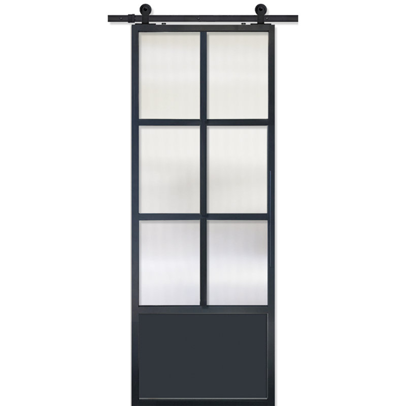 Porte de grange en verre et en métal avec quincaillerie d'installation, 42 po x 96 po