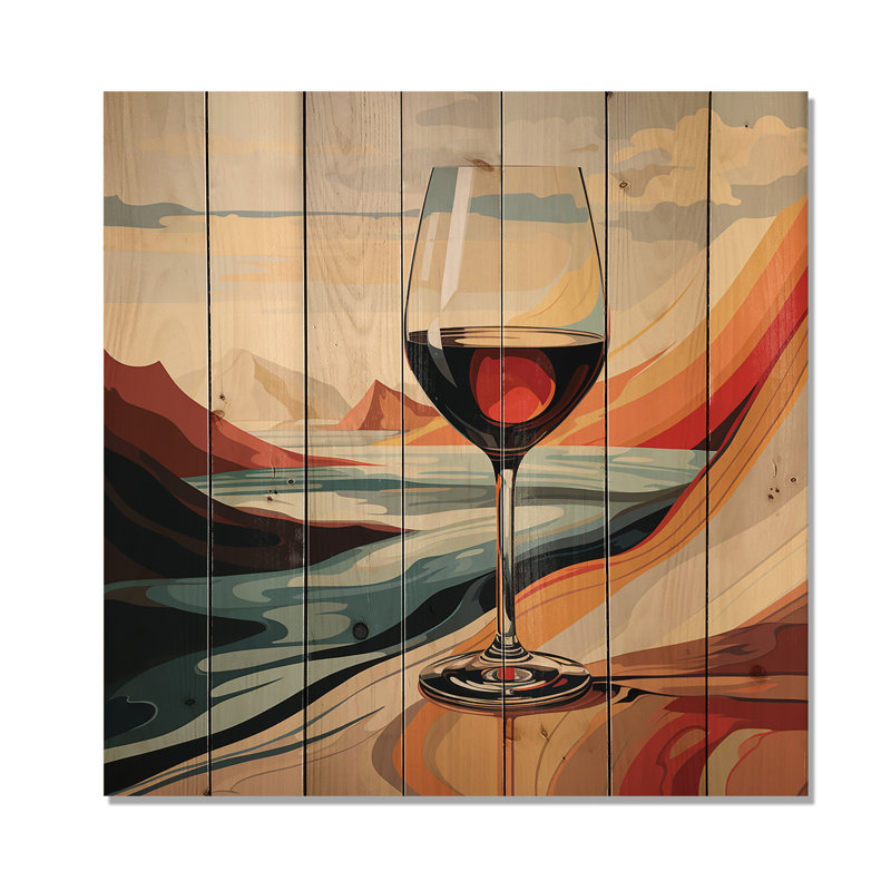 «Pink Crisp Elegance Of Wine Glass I» - impression de vin sur bois, H 15 po x l 15 po