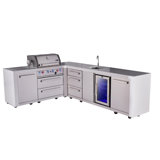 Mont Alpi Premium 4-burner 82 "x113" L-shaped Deluxe Stainless Steel Modular Outdoor Kitchen Island Bbq Gas Grill + Side Burner + Beverage Center Refrigerator Faucet & Sink + Storage Drawers & Cabinets