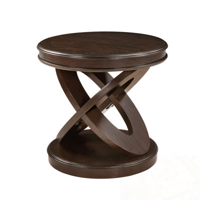 Round Wooden End Table With X-Shape Base