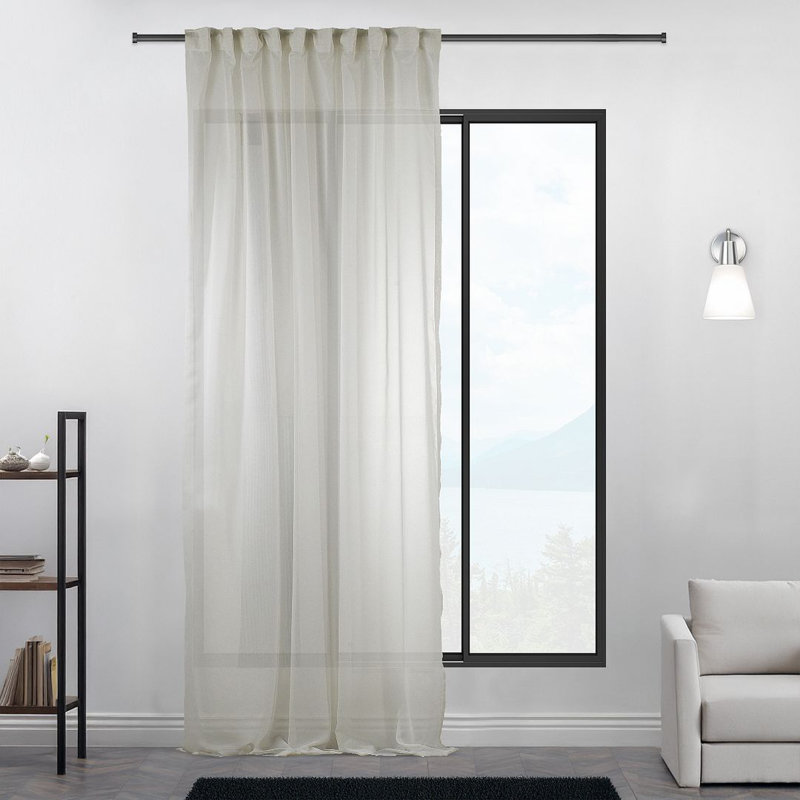 Rideau transparent extra long et extra large en crêpe de soie, L 52 po x L 144 po, Écru