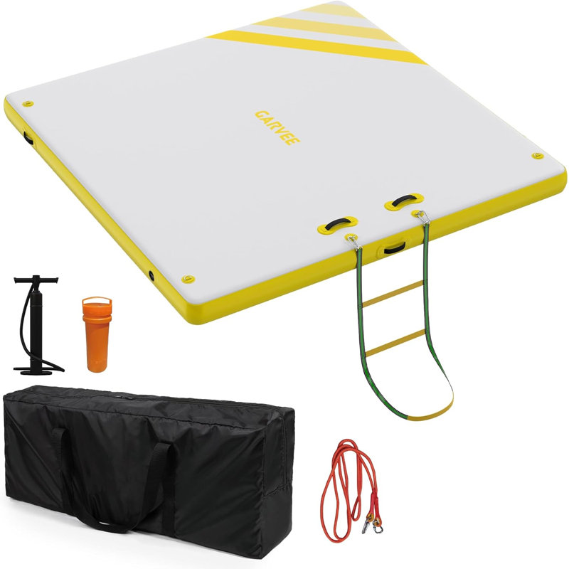 3x1.8m Inflatable Floating Dock, Non-Slip PVC Swim Raft with Ladder & Anchors
