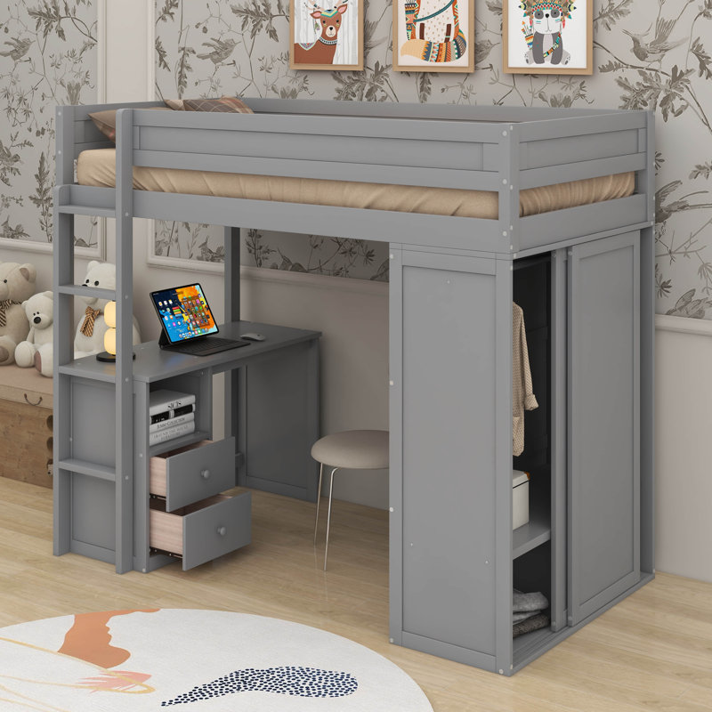 Lit mezzanine simple avec placards et bureau
