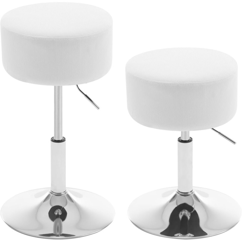 Bauwine Swivel Upholstered Adjustable Height Counter Stool with Metal Frame, White