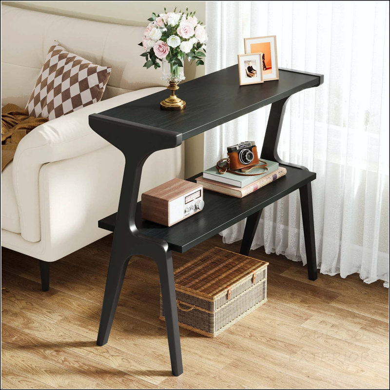 Table de bout à 2 niveaux en bois massif avec design courbé