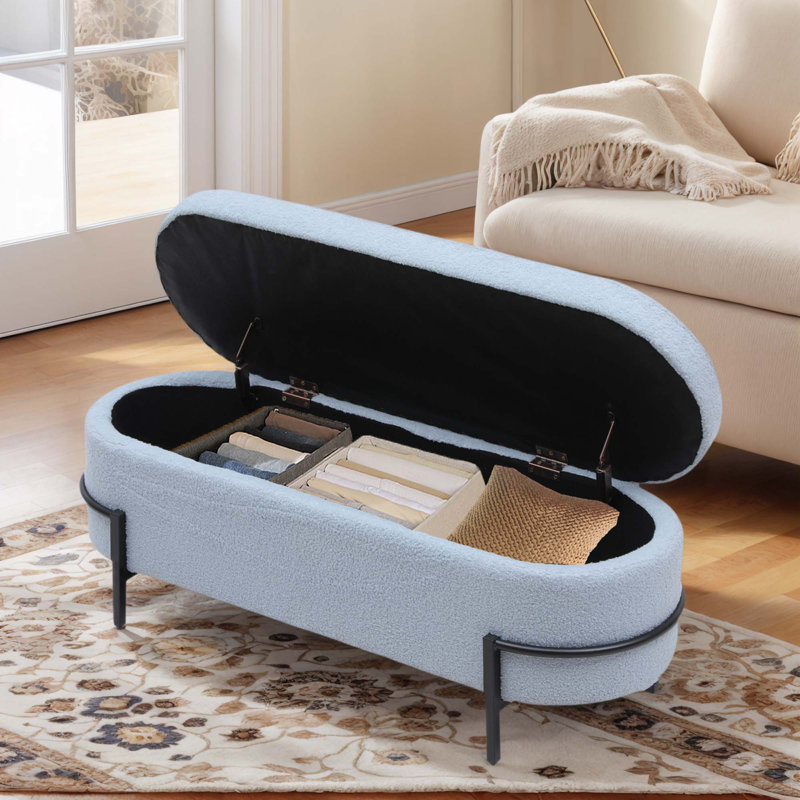 Banc de rangement à couvercle rabattable rembourré, Bleu