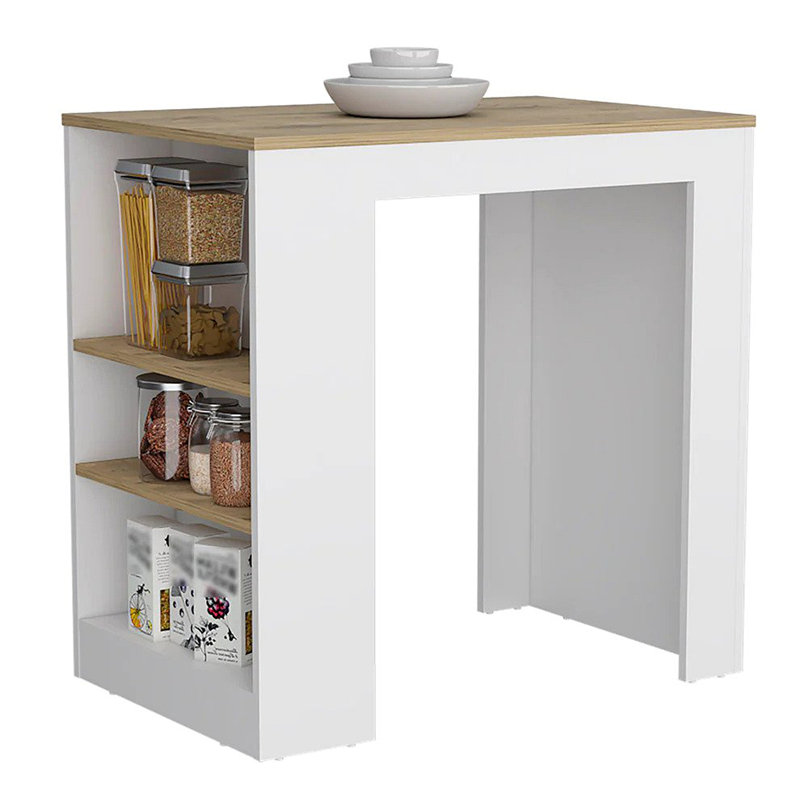 Malahki Kitchen Island Doyle, 3 Shelves, Width x 36.2, Faux Marble Top Color Finish, White, Brown